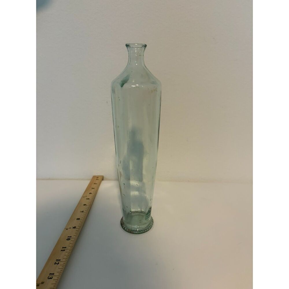 Vtg. Sea Green  Heavy glass bottle/vase with ribbed base